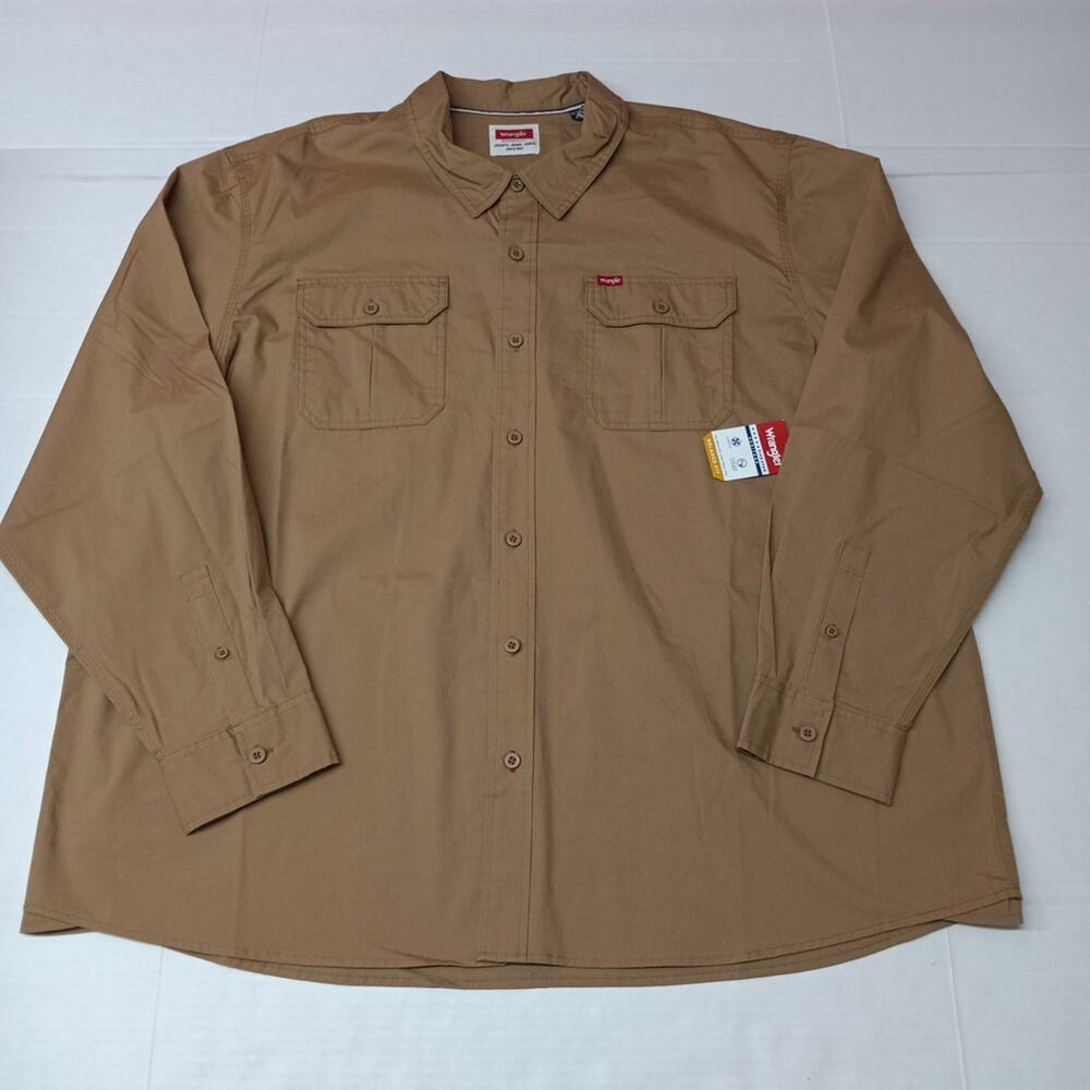 Wrangler Big Men's Relaxed Fit Long Sleeve Woven Button Up Shirt Size 3XL Brown